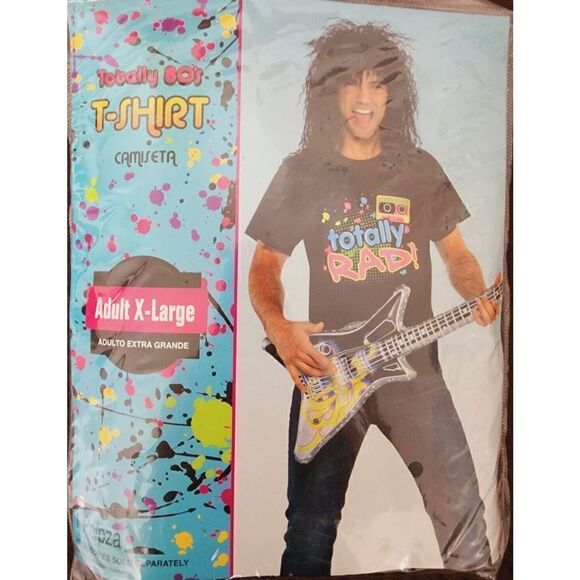 80s Totally Rad T-Shirt Black Retro Band Tee Novelty Costume Unisex Size XL - Picture 2 of 5